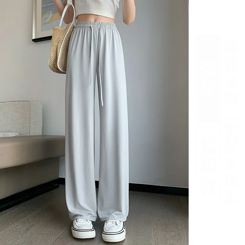 

Spring and Summer Women's Solid High Waist Pockets Elastic Casual Loose Wide Leg Sports Trousers Elegant High Street Pants