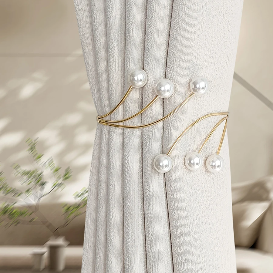 Pearl Alloy Curtain Clips - No Drill Holiday Tiebacks, Festive Window Decor with Snap-on Holders for Sheer Curtains - view 3