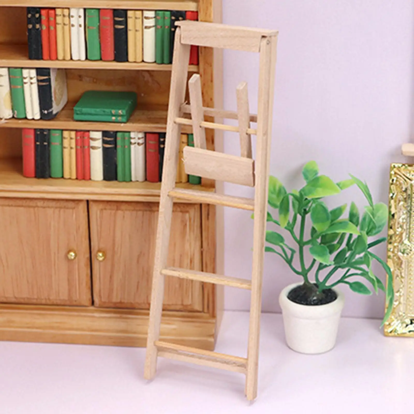 1 12 Wooden Miniature Ladder Doll House Accessories Step Furniture Kids Toy Gift for Fairy Garden Miniatures