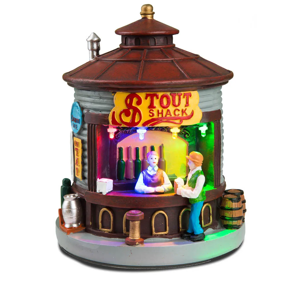 LED Christmas Village Collection Accessory Figurines, Stout Shack Lit House, Illuminated Xmas Market Scene Decorations for Home