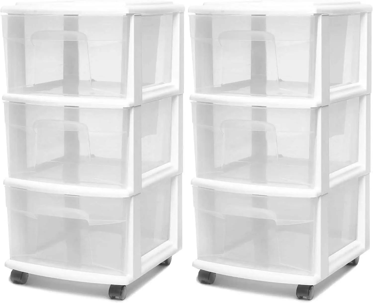 

2-Pack 3-Tier Rolling Storage Cart, Clear Plastic Drawers with White Frame, Mobile Organizer for Any Room