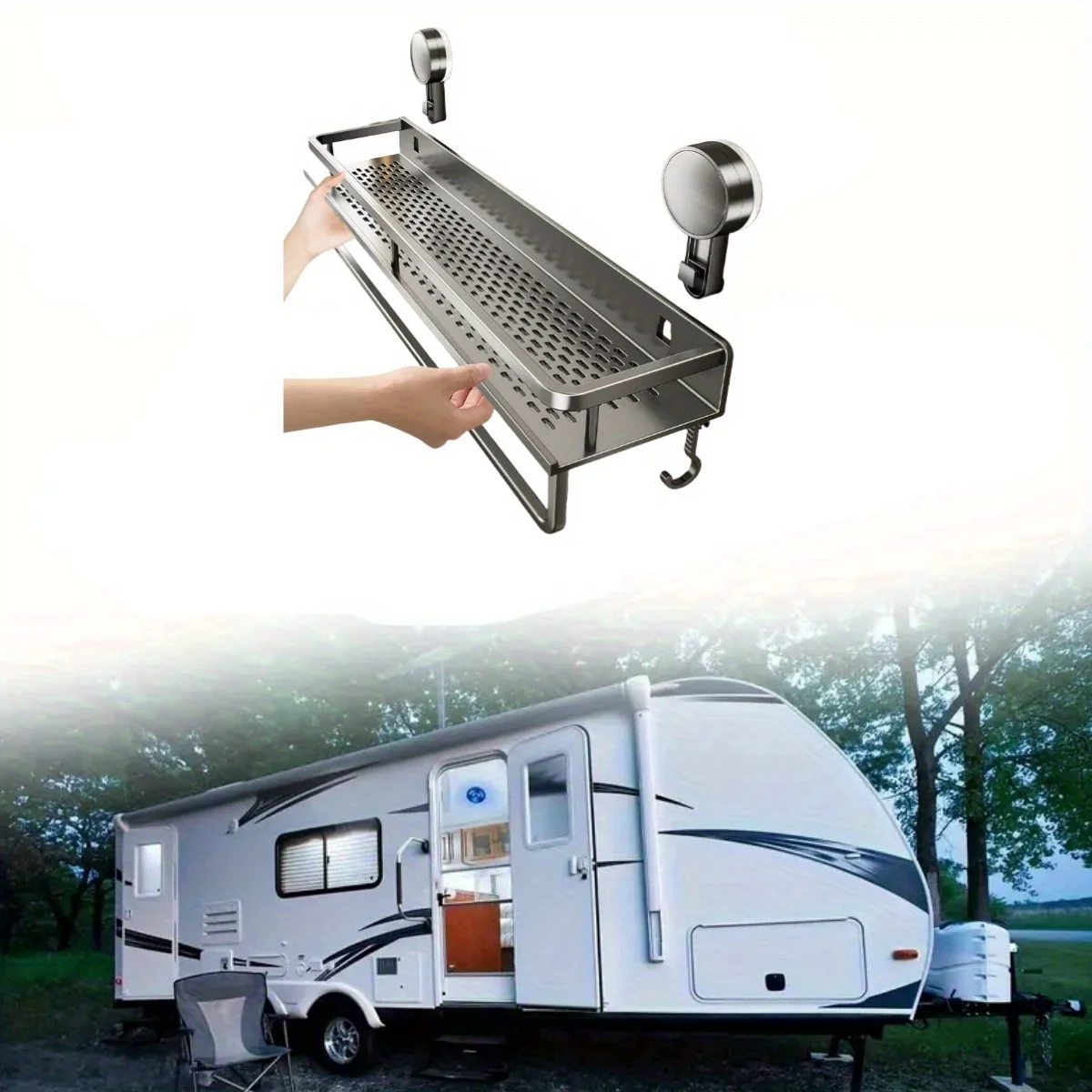 Nicht perforiertes abnehmbares Wohnmobilregal mit Handtuchstange, Haken und platzsparendem Wohnmobil, geeignet für Wohnmobil-Badezimmer, Küche, Toilette, abnehmbar
