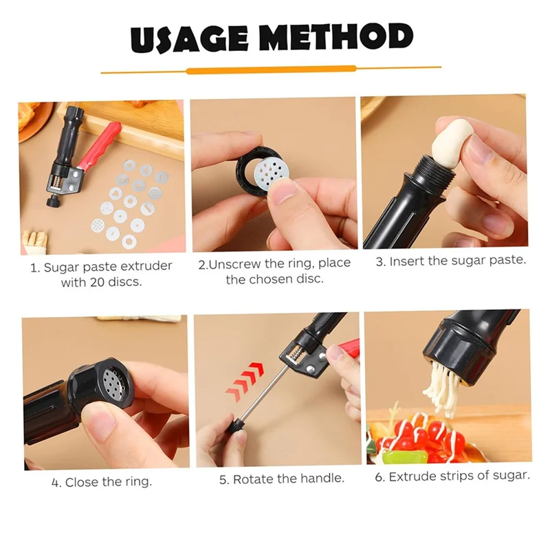 J1UL1N Clay Adjustable Fondant Extruder Chocolate Kit Pottery Molds Tool Tips Cake Decorating Bake Decoration