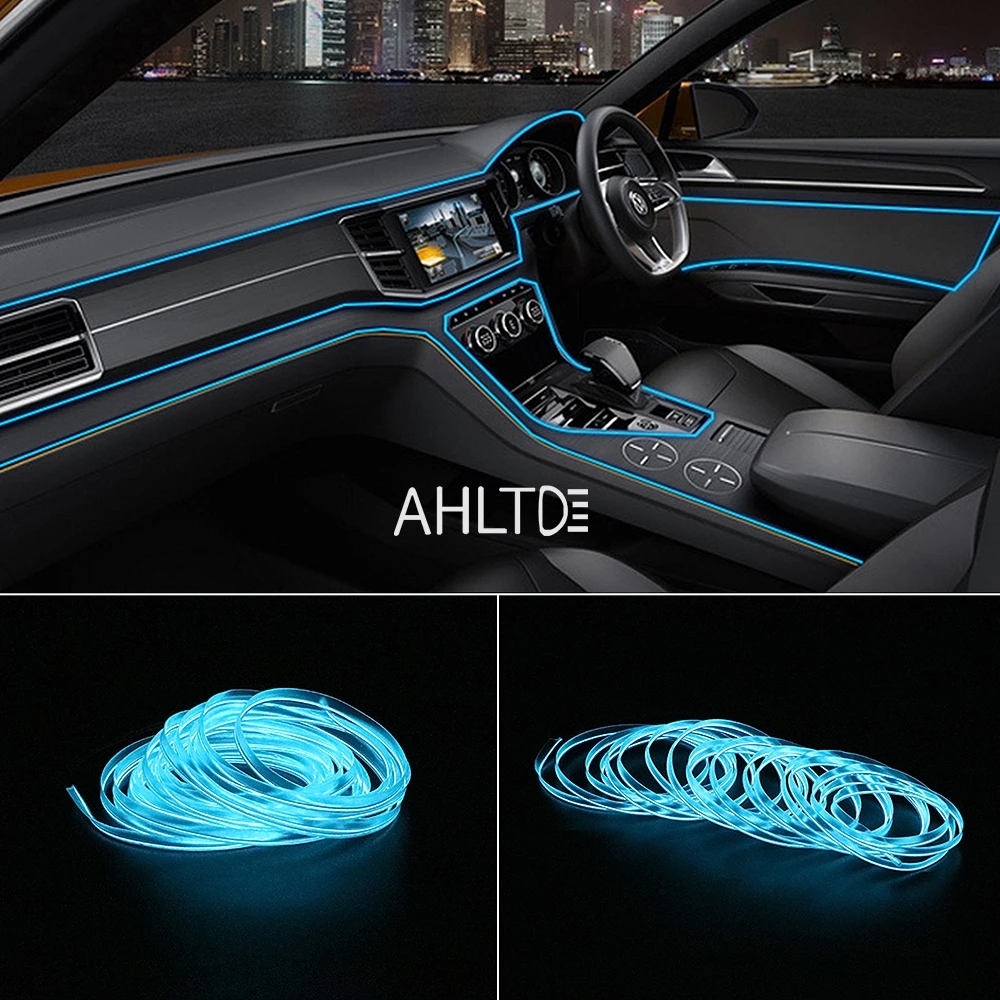 1m/2m/3m/5m interior do carro conduziu a lâmpada decorativa el fiação tira de néon para auto diy flexível luz ambiente usb festa atmosfera diodo