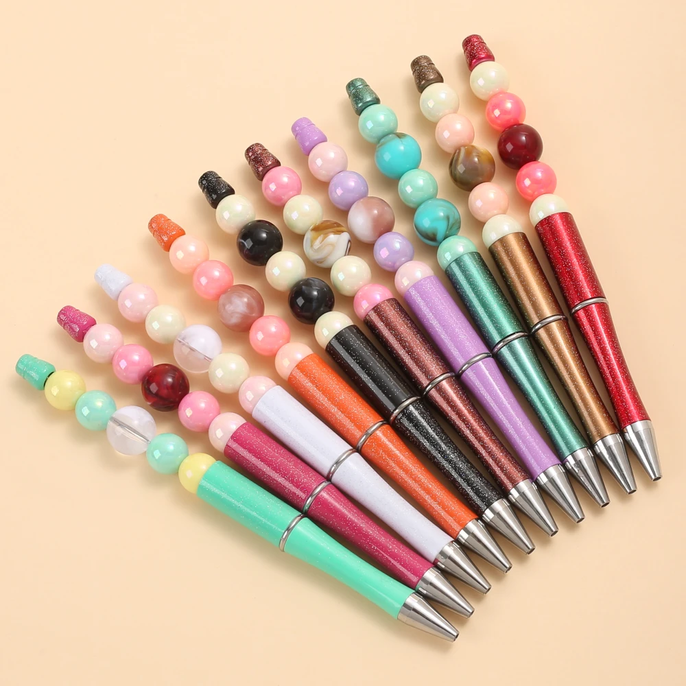 

Natural Stone Bead Ballpoint Pens Colorful Plastic Multifunctional Signature Pen Office Beadable Pen Learning Supplies Gifts