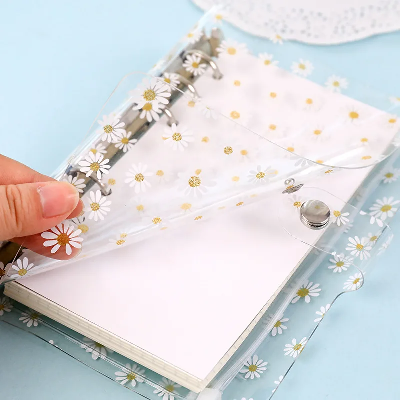 A7/A6 Cute Daisy Spiral Binder Notebook Agenda Cover with Storage Bag Kawaii Transparent School Diary Journal Planner Stationery