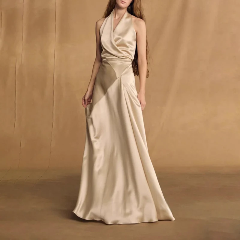 

Ele Champagne Colored Dr with Belt And Ne Hanging V-Ne Cort Sle Faionable And Sli Long Evening Gown
