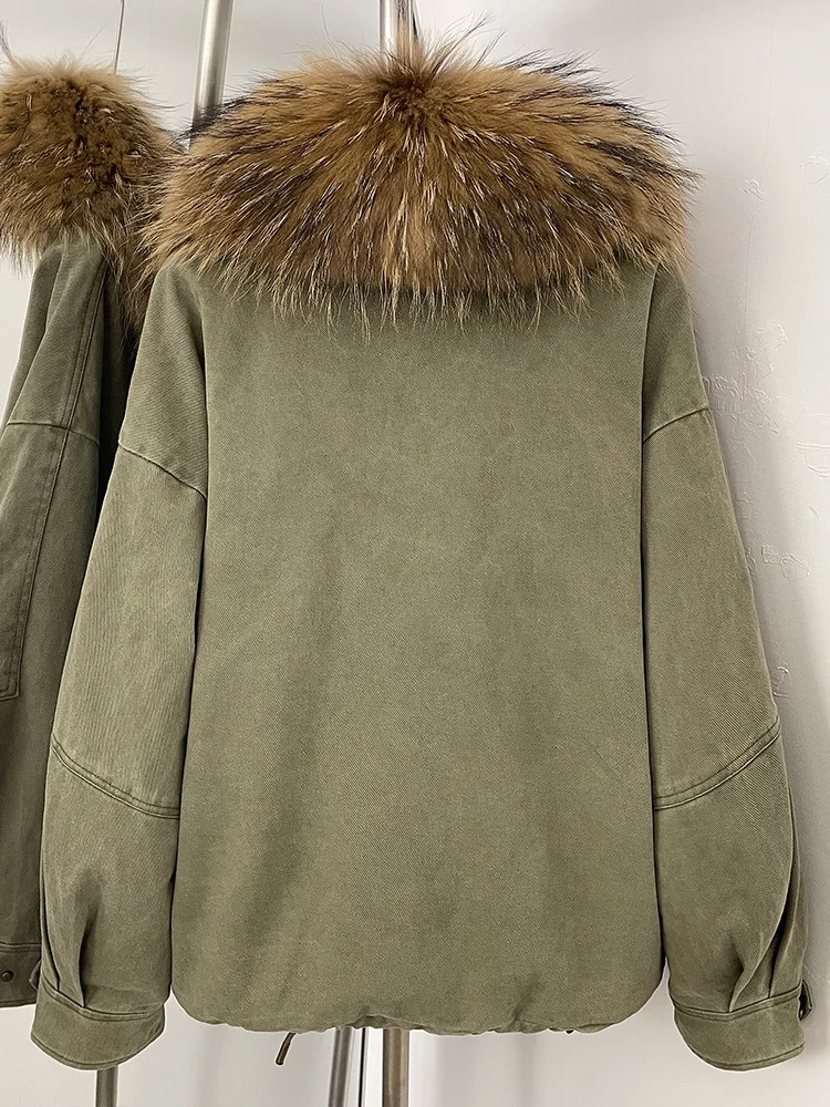 ZMEENNA Womens Short Brown Jacket With Huge Fur Collar Trim Luxurious Warm Winter Coat Loose Fit Casual Outerwear ZM4378