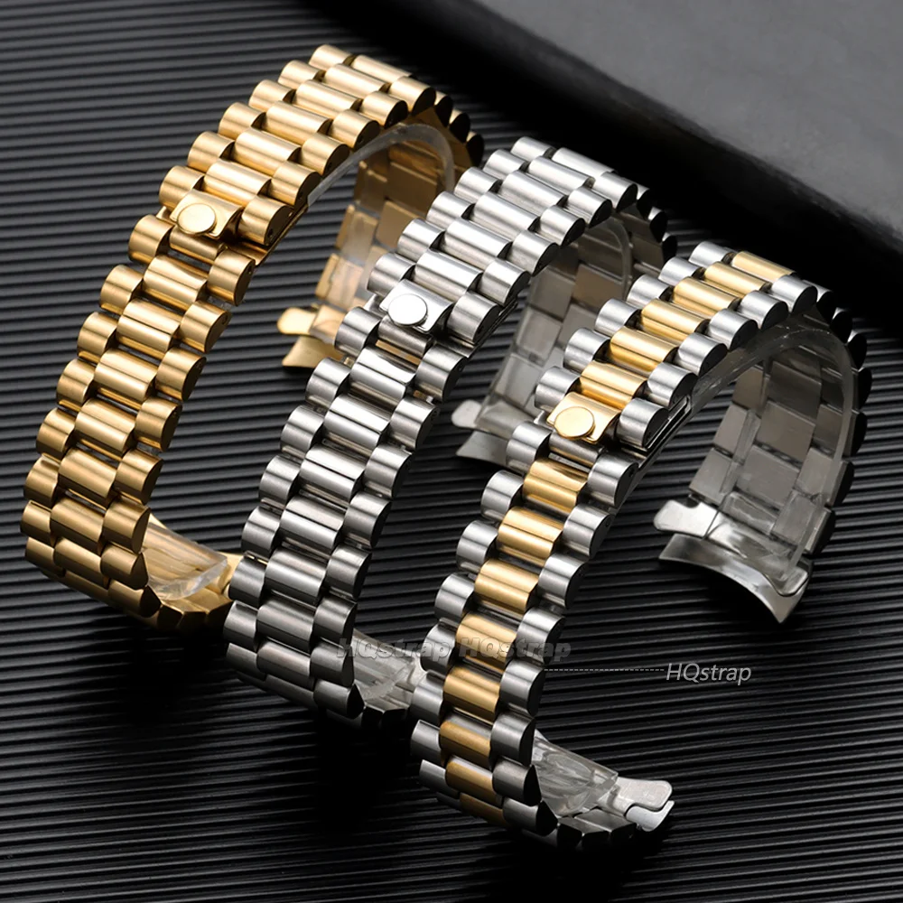 Curved End Stainless Steel Watch Strap 20mm for Rolex Water Ghost for Seiko Solid Bracelet Folding Buckle Wristband Accessories