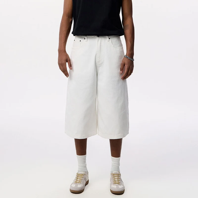 

Men Summer Streetwear Fashion Loose Casual Calf-length White Denim Wide Leg Baggy Jeans Pants Unisex Y2k Jeans Trousers