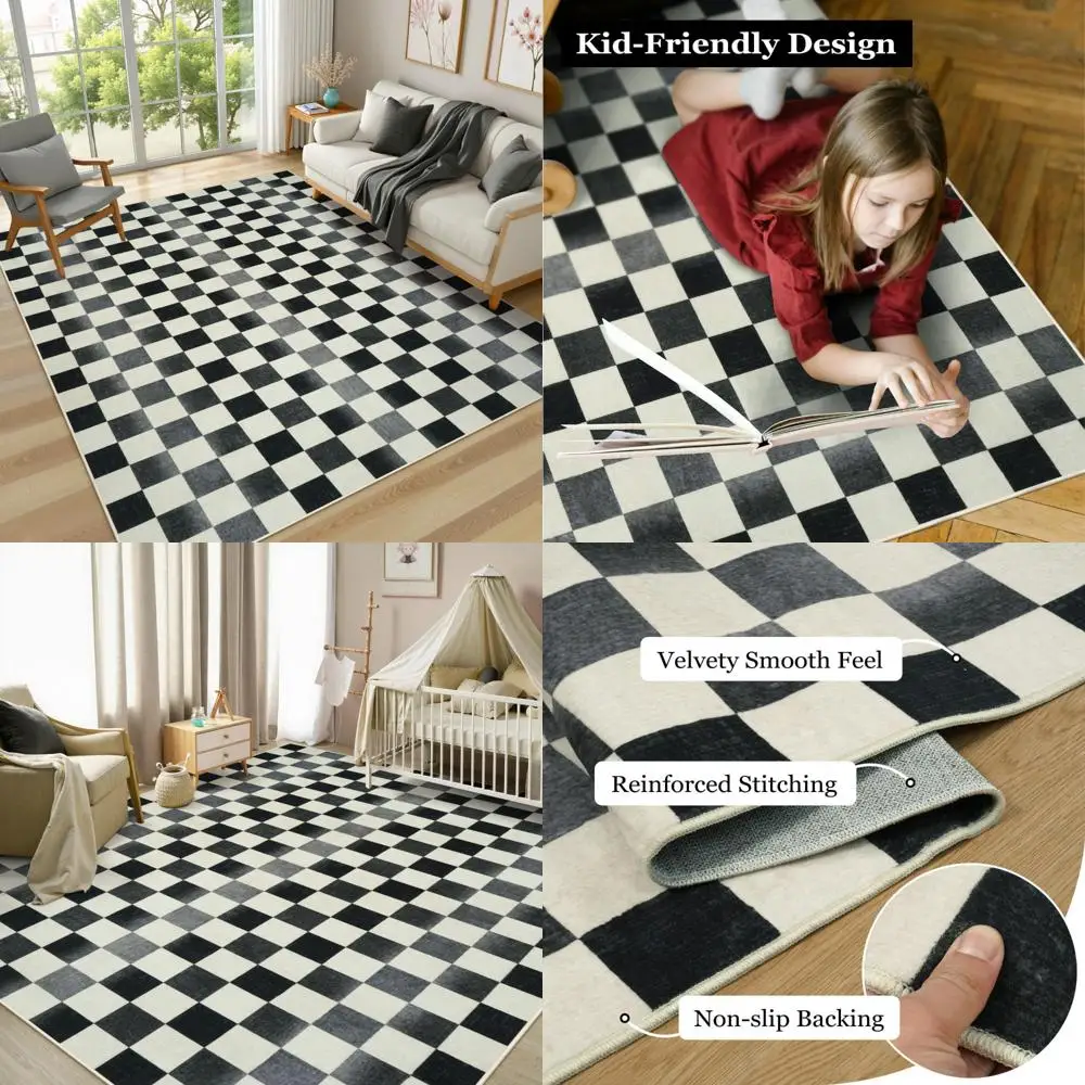 

Seavish Ombre Checkered Area Rug, 8x10 Feet, Black and White Living Room Floor Covering, Soft Bedroom Rug, Non-Slip Large Checke