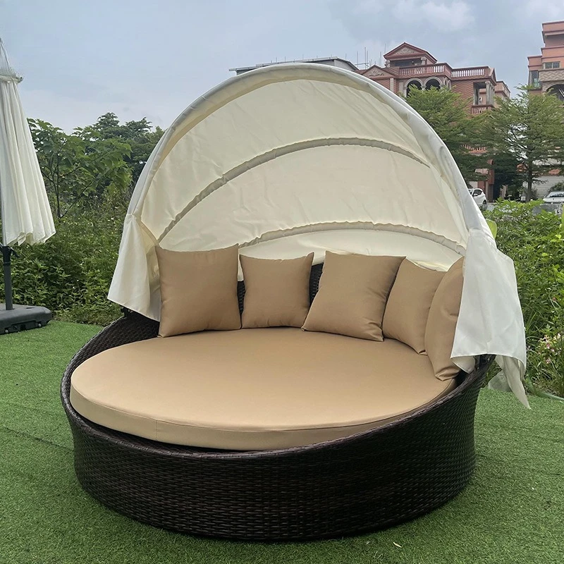 

Outdoor rattan leisure round bed living room cafe B & B creative rattan sofa waterproof sunscreen rattan art bed furniture