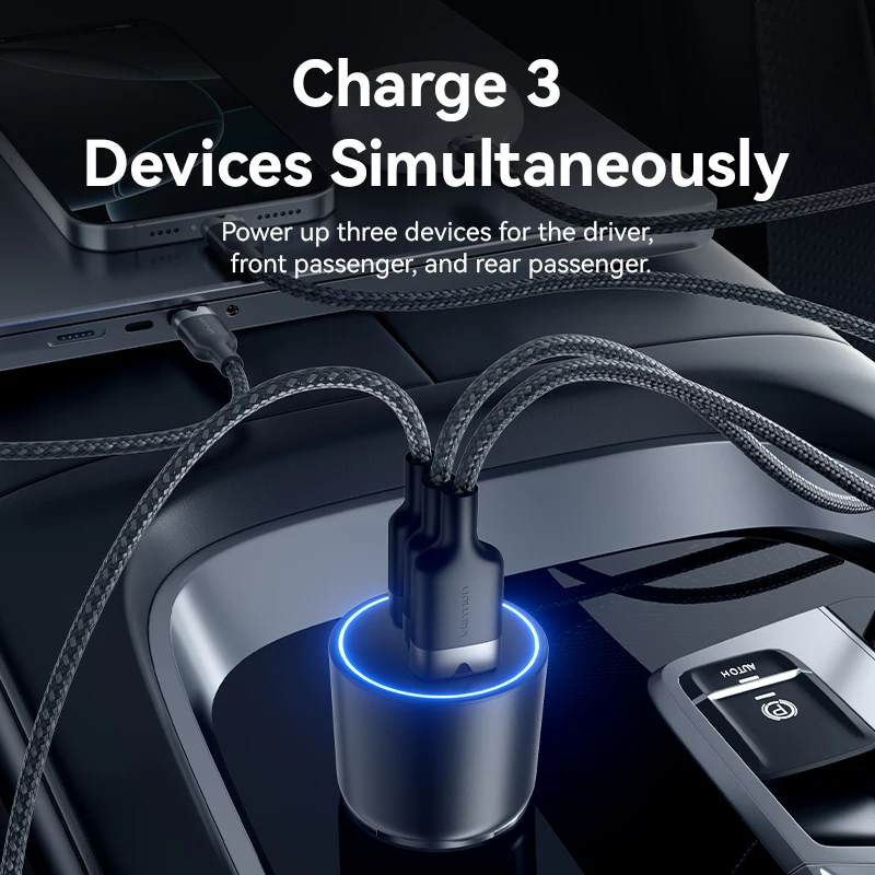 Vention 165W USB C Car Charger For iPhone 15 Xiaomi Huawei Samsung Laptops Tabet PD QC3.0 Fast Charging USB Type C Car Charger
