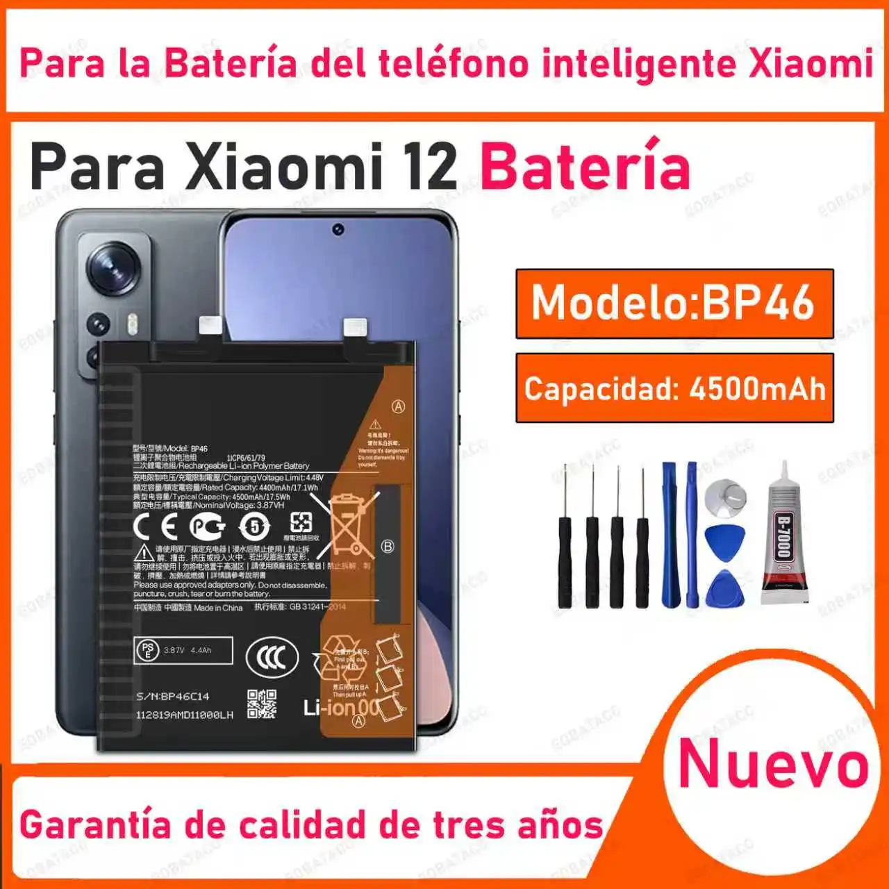 

100% New High Quality Replacement Battery BP46 For Xiaomi 12 Mobile Phone Batteries Battery+ Free Tools