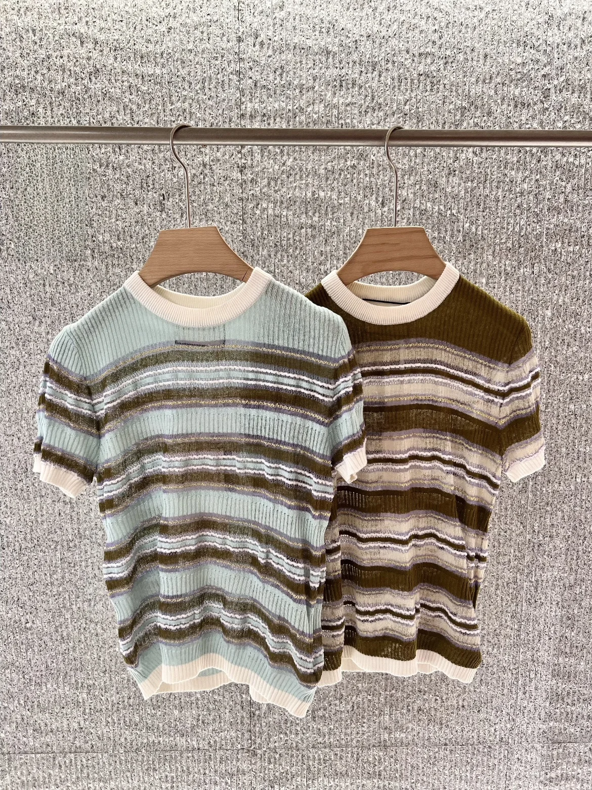

Heidd Nana 2026 Summer Lightweight Knitted Sweater Hollow out round Neck Short Sleeve Striped Cotton Women's Overhead Top