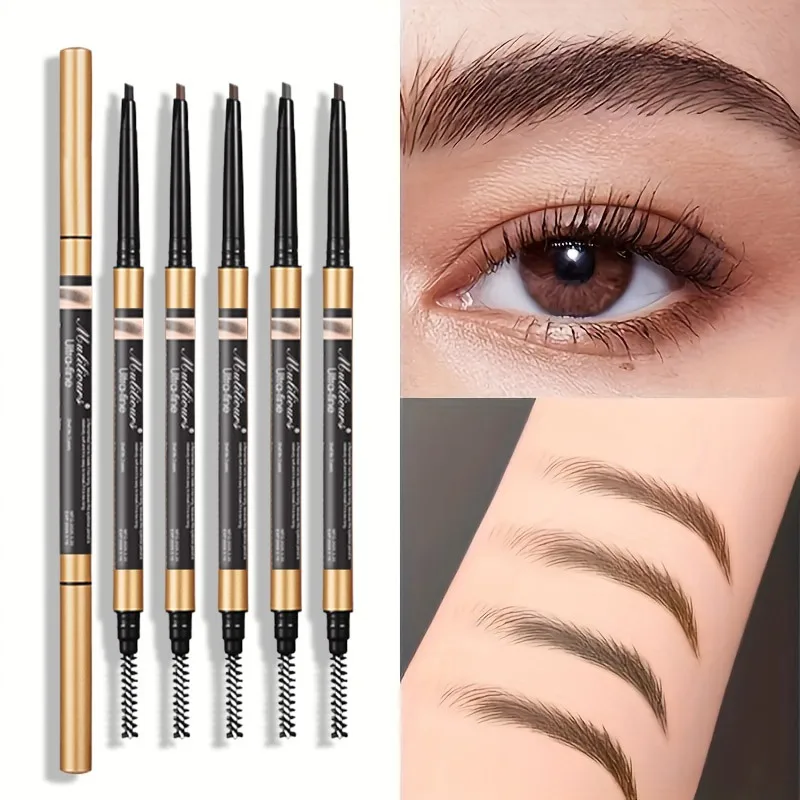 Muliliours 2-in-1 デュアルエンドアイブロウペンシル 防水長持ちアイメイクアップ イージーグライドアイブロウペンシル 5 色オプション付き