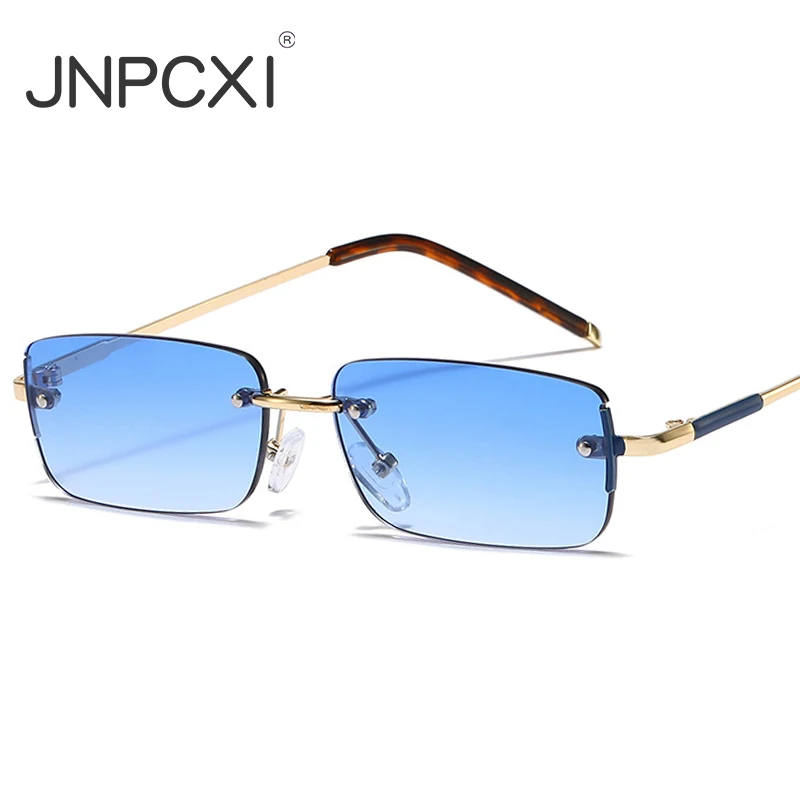 JNPCXI Fashion Rectangle Women Sunglasses Vintage Rimless Clear Ocean Gradient Lens Men UV400 Trending Sun Glasses
