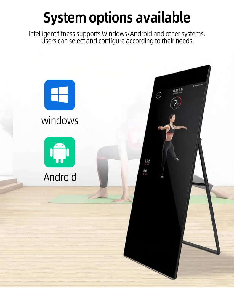 43 Inch Smart Fitness Mirror Kiosk, Full HD Android Touch Screen A-Shape Floor Sign, OEM For Commercial Gym & Spa
