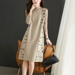Autumn Floral Knitted Long Sleeve Female's Pullovers Winter Thick Warm Sweater Dresses 2024 Korean Elegant Casual Sweaters