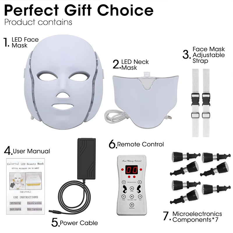 7 color Led Mask Treatment Facial Skin Care Blue and Red Maintenance Beauty Mask Multi-functional neck home mask