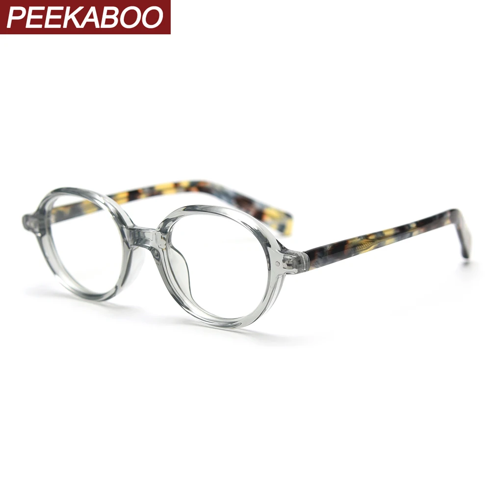 Peekaboo green brown oval glasses frame for men retro style acetate vintage round glasses for women TR90 clear lens gift items