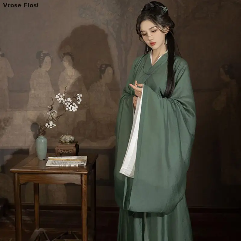 Vestido tradicional chinês antigo de Hanfu para mulheres, traje cosplay feminino, hanfu tradicional, vestes vintage verdes