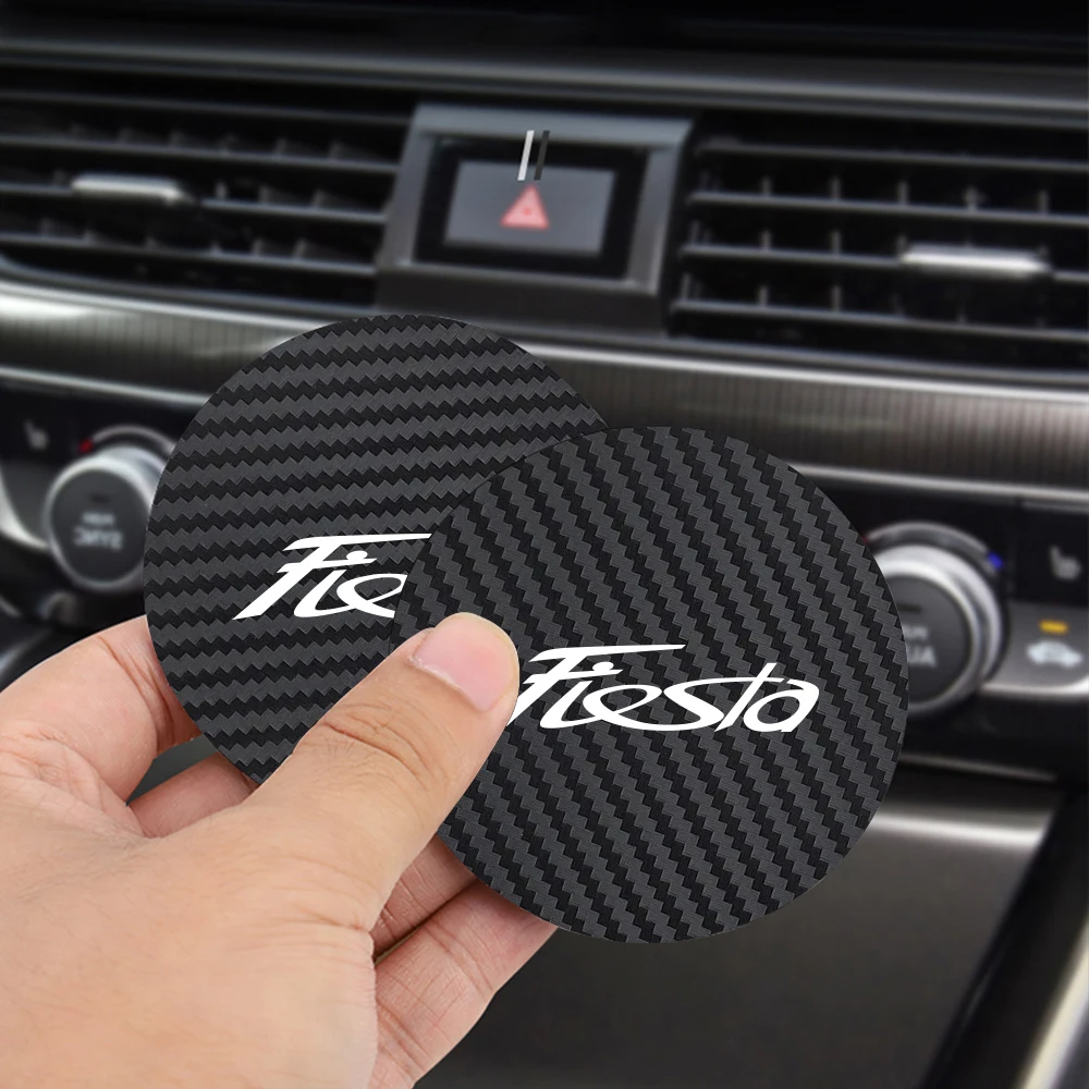 For Ford Fiesta mk7 mk8 mk5 mk4 mk6 1995-2011 2012 2013-2021 Washable Non-Slip Car Coaster Cup Holder Carbon Fiber pattern Mats