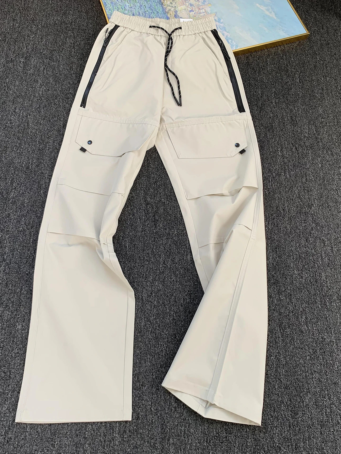 

Summer Thin Ice Silk Paratrooper Pants Men's American Zipper Qui Dry Workwear Casual Flared Straight Leg Trousers
