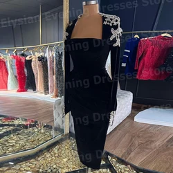 2025 Sexy Black Women's Mermaid Evening Dresses Square Collar Customized Long Sleeve Prom Gowns Party Beaded Vestidos Para Mujer