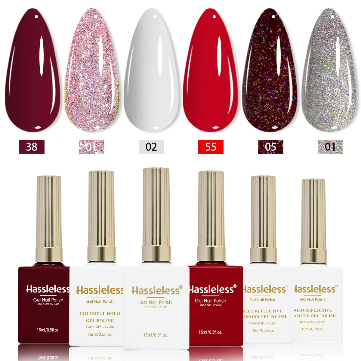 Hassleless 6Pcs Nail Polish Gel Set, Suitable for All Types of Nail Shapes, Ideal for Manicures on Both Hands and Feet, Each Bottle Contains 0.5 Ounces, Long-Lasting and Durable