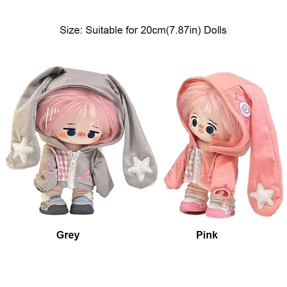 Criativo 20cm roupas de boneca dos desenhos animados orelha de coelho rosa cinza mini moletom jaqueta jogando casa foto adereços substituição roupa brinquedo
