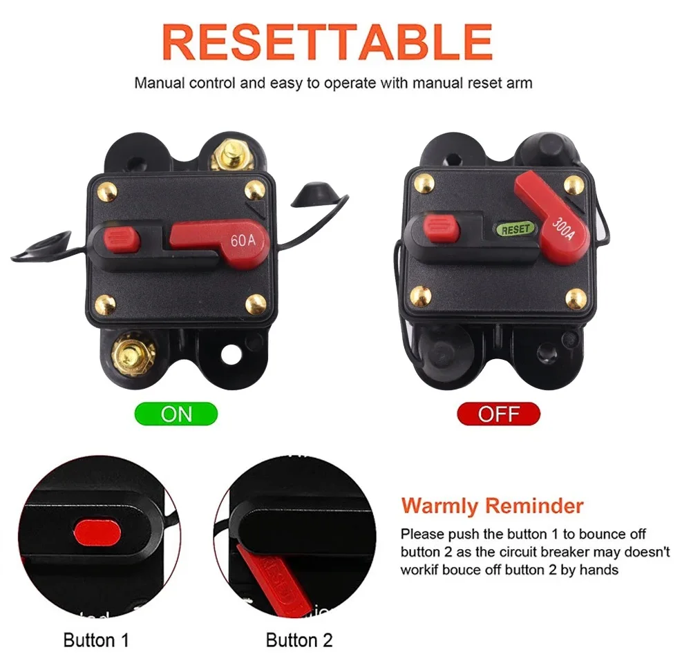 Watris Veiyi Leistungsschalter, DC12-24V kfz Sicherungshalter Schutzschalter, Sicherungsautomat für Auto Marine Boot Bike Stereo Audio 80-300A(80A