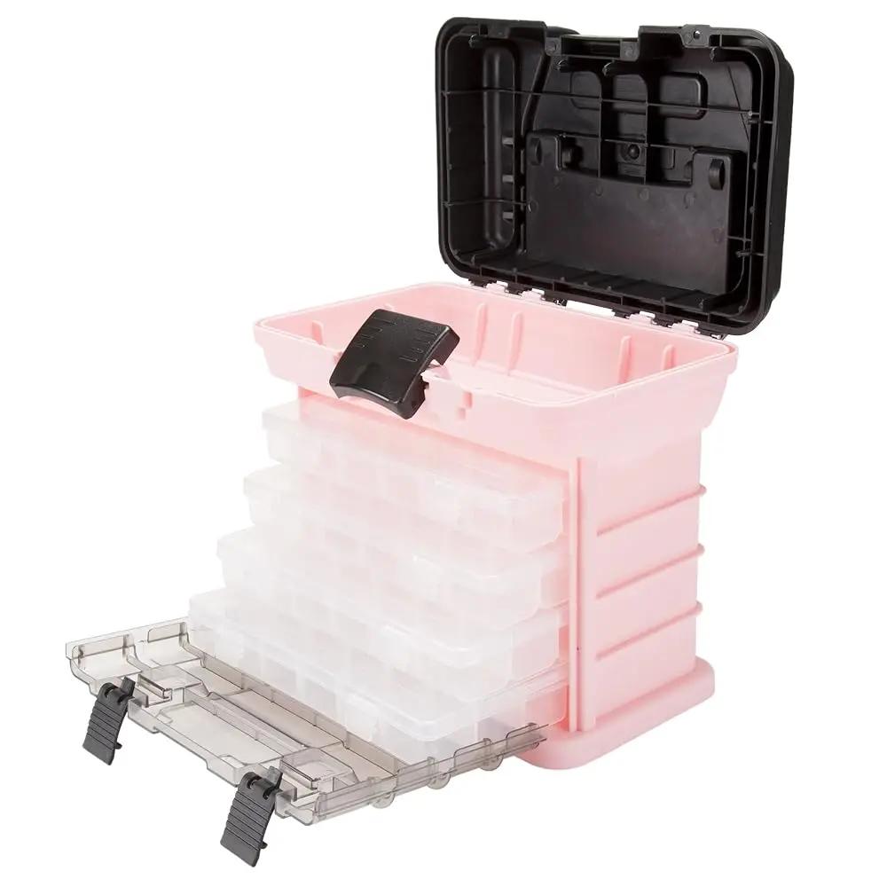 

Pink Tool Box – Durable Tackle Box Organizer With 4 Compartments For Hardware, Fishing Tackle, Beads, Hair Accessories And More