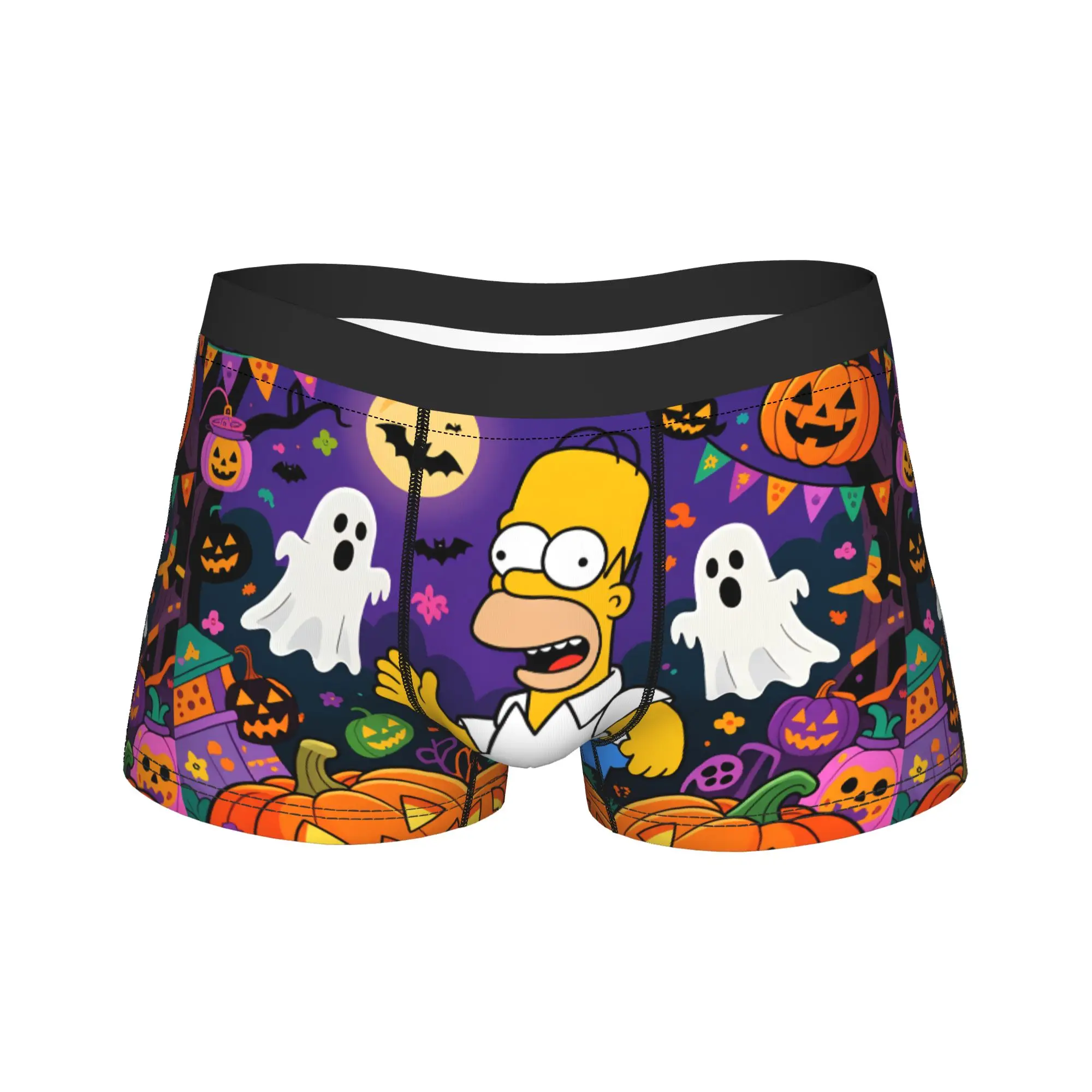 Funny S-Simpsons Halloween Party with Pumpkins Ghosts Underwear  Men Underpants Design Elastic Boxershorts Hot Sale Boxer Brief
