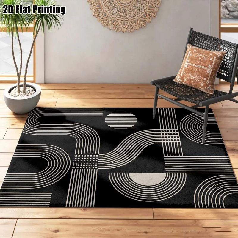 Large Indoor Area Rug, Soft Velvet Low Pile Modern Geometric Line Pattern, Machine Washable for Living Room, Bedroom, Entryway, Contemporary Abstract Accent Rug for Home Decor