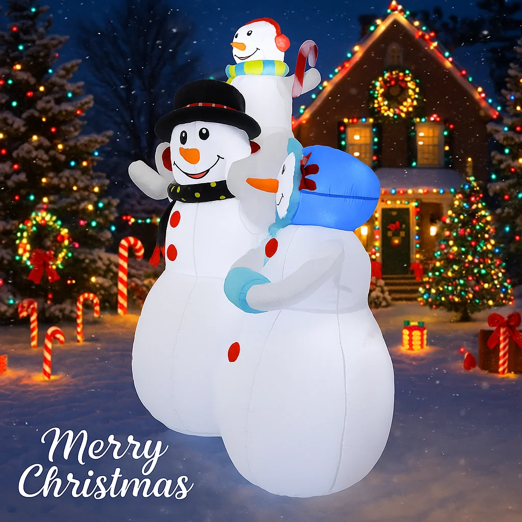 Decorazioni natalizie per famiglie di pupazzi di neve giocattolo gonfiabile da 5,91 piedi per cortile con luci a LED Forniture natalizie Ornamenti per la casa Regali di festa