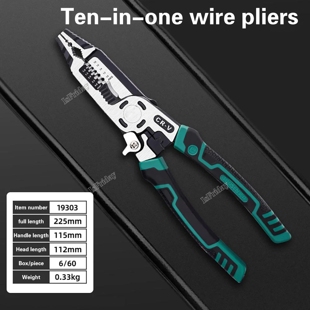 10-in-1 Multi-function Daily Plier Nipper Crimping Wire Stripper High Carbon Steel Labor-saving Professional Electrician Tool