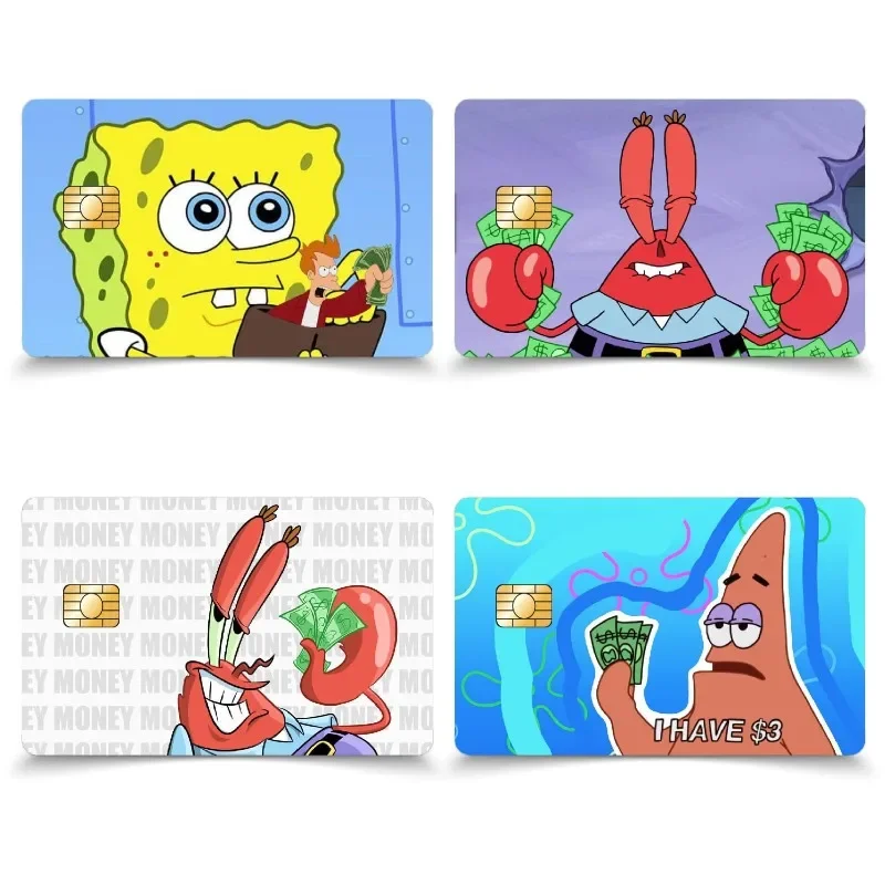 1pc anime bob esponja kawaii diy à prova dwaterproof água pvc cartão de crédito adesivos moda meninos meninas figura dos desenhos animados dedébito cartão de banco filme pele