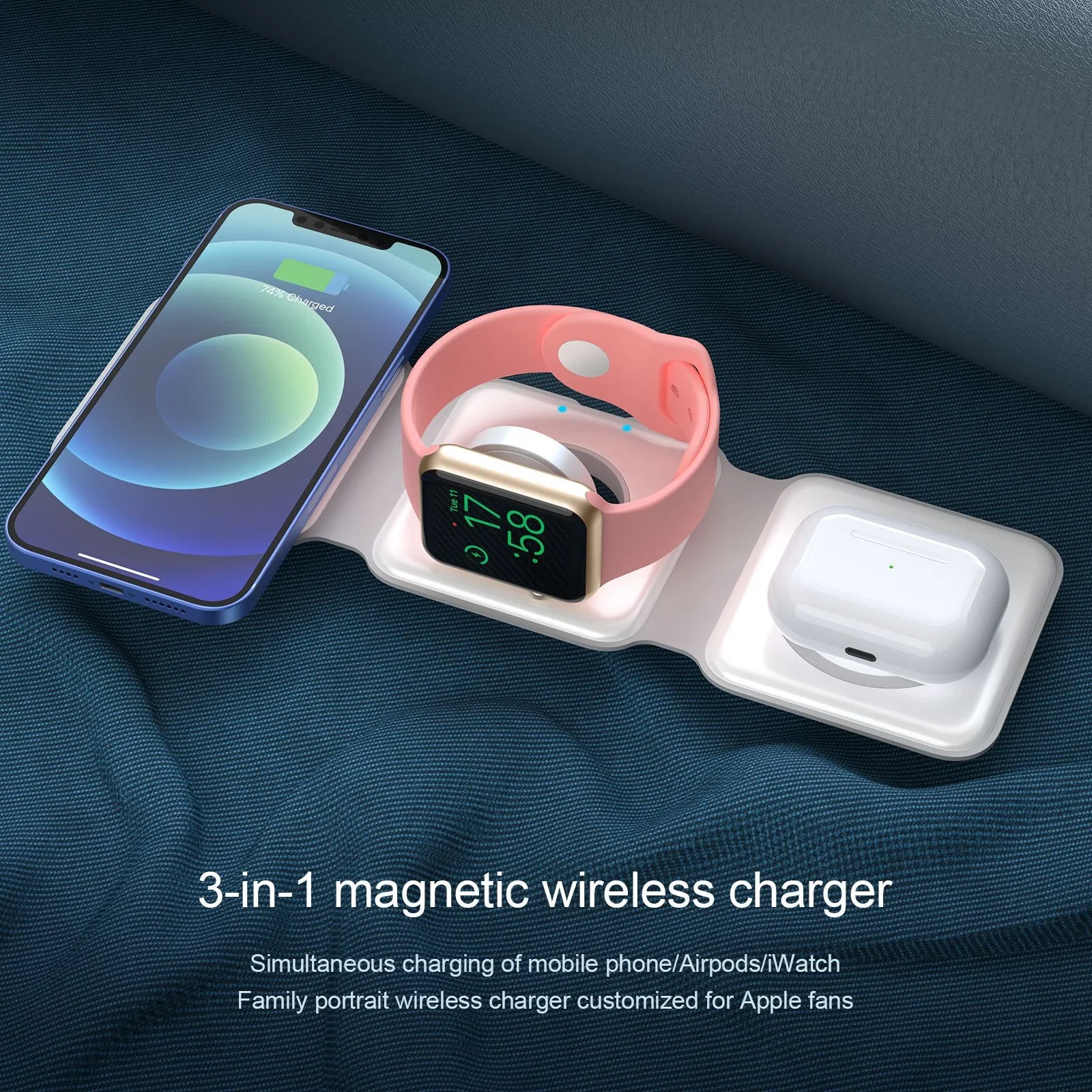 Pengisi Daya Nirkabel Magnetis 30W untuk Samsung Galaxy S22 S20 Ultra Plus FE + Doogee S80 Apple Airpods Pro IWatch Portabel Dapat Dilipat