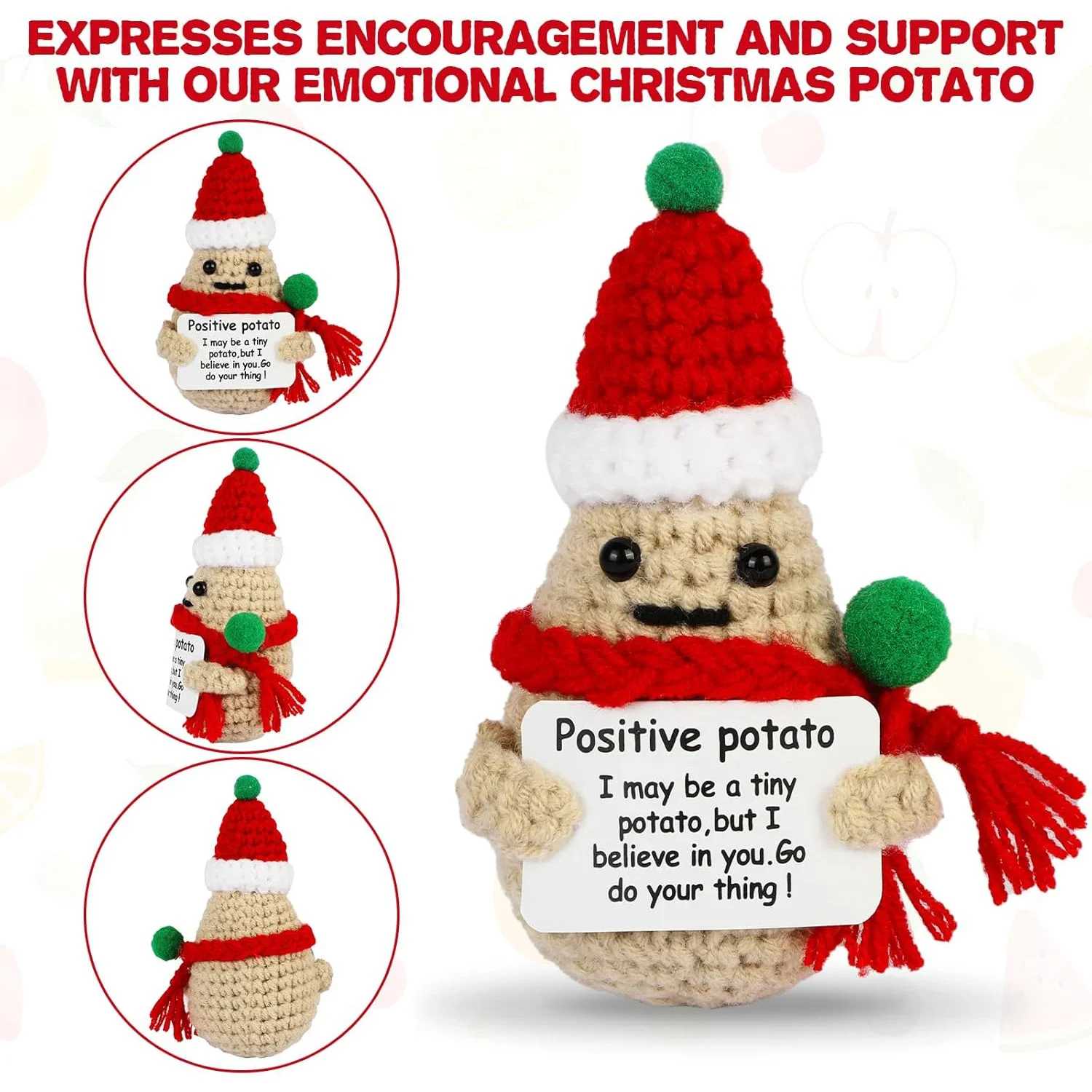 مضحك عيد الميلاد الإيجابية البطاطس العاطفية الدمى غرفة المنزل الديكور اليدوية الكروشيه محبوك الصوف البطاطس دمية حلية الهدايا
