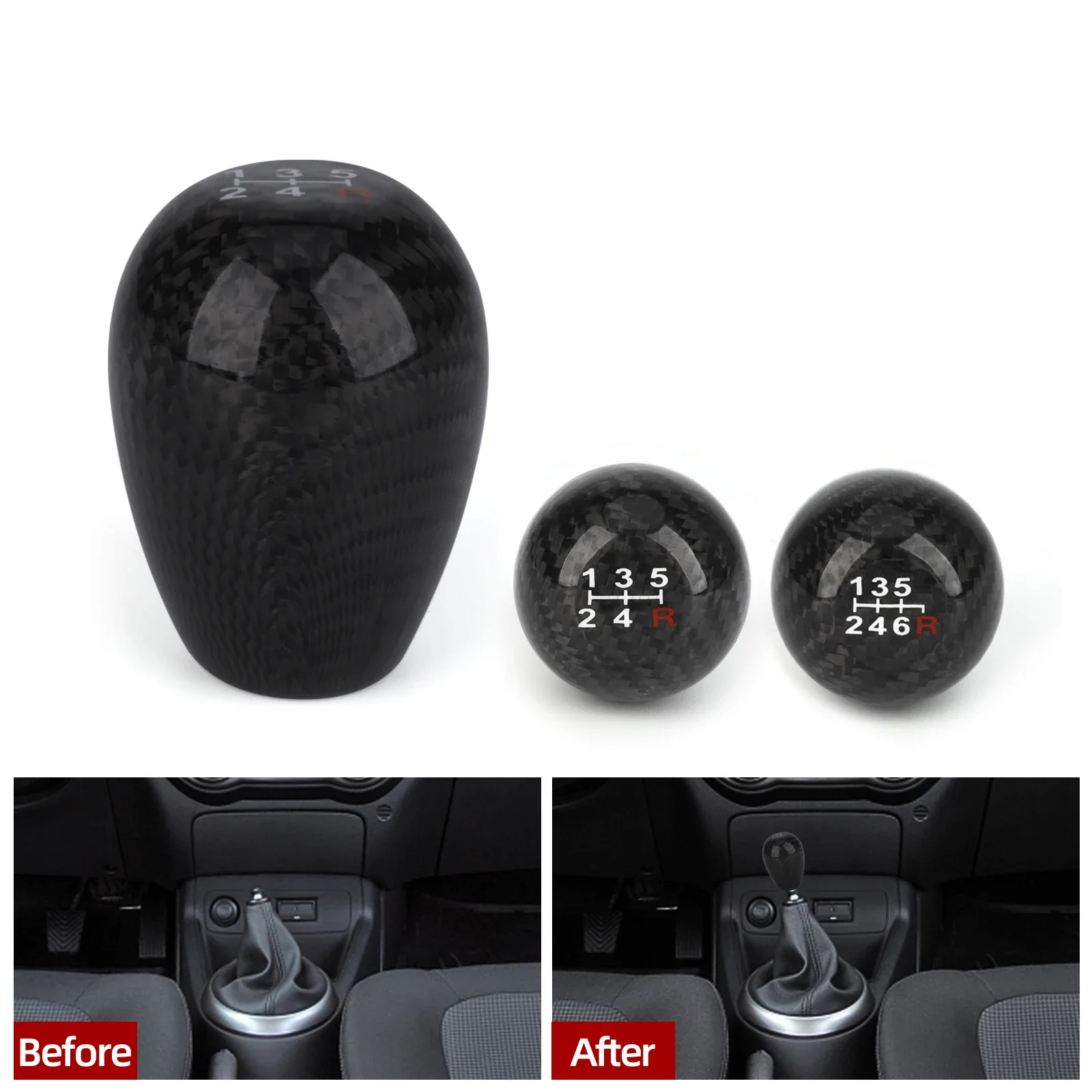 Gear Shift Knob 5/6 Speed Real Carbon Fiber  Oval Manual Transmission Shifter Lever Knob Universal M8x1.25 M10x1.25 M10x1.5
