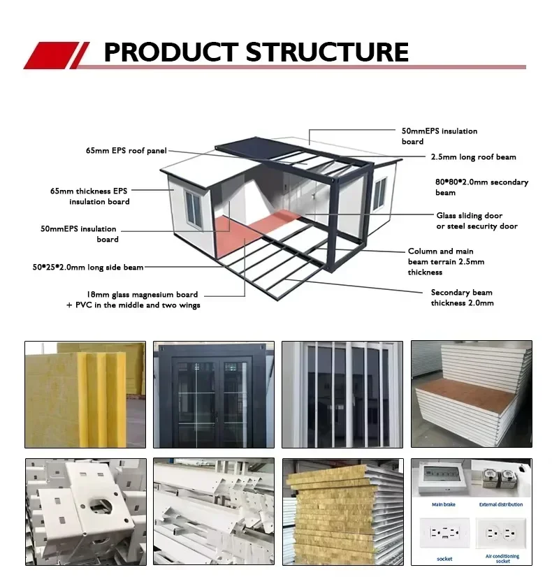 40ft توسيع الحاويات منزل فاخر عطلة فيلا 1 2 3 4 غرفة نوم جاهزة المنزل وحدات الصلب مكتب بناء مع الحمام #3