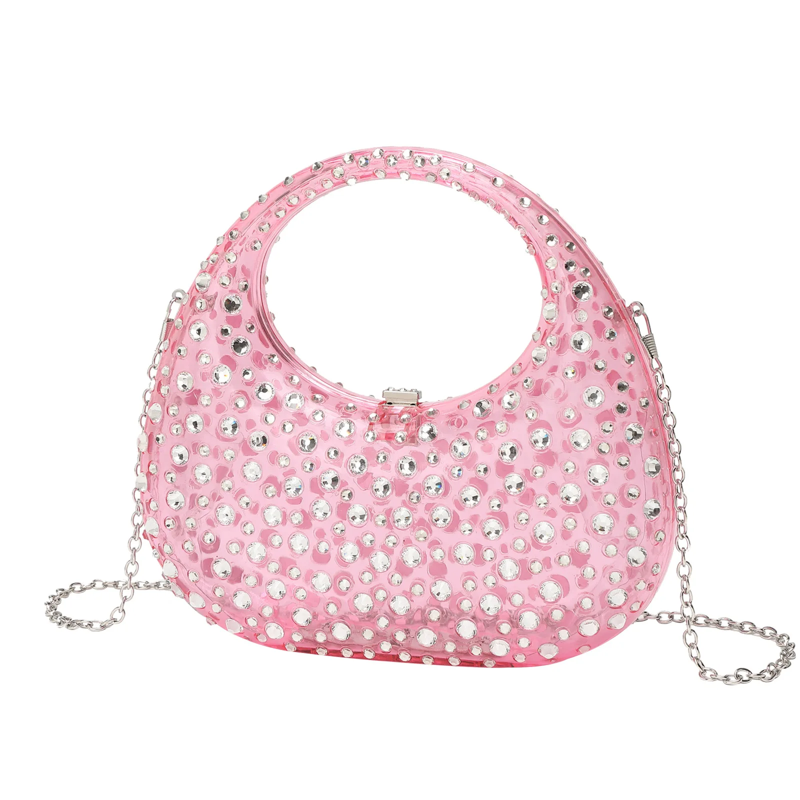 

Женская модная блестящая вечерняя сумка с бриллиантами, прозрачный акриловый клатч в форме полумесяца, женская косметичка-органайзер