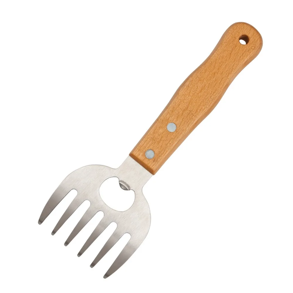 Stainless steel wooden handle bear claw meat remover, chicken separator, divider, cooked chicken hand guard, barbecue tool