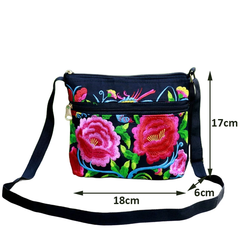 New Small Handbags Ethnic Style Embroidery Shoulder Bag Women Casual Canvas Travel Bags Three Zipper Women Crossbody Bag