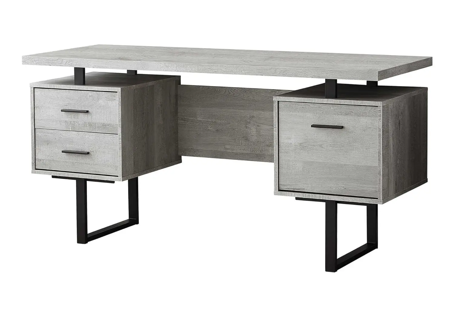 Computer Desk with Drawers - Contemporary Style - Home & Office Computer Desk with Metal Legs - 60"L (Grey Reclaimed Wood Look)