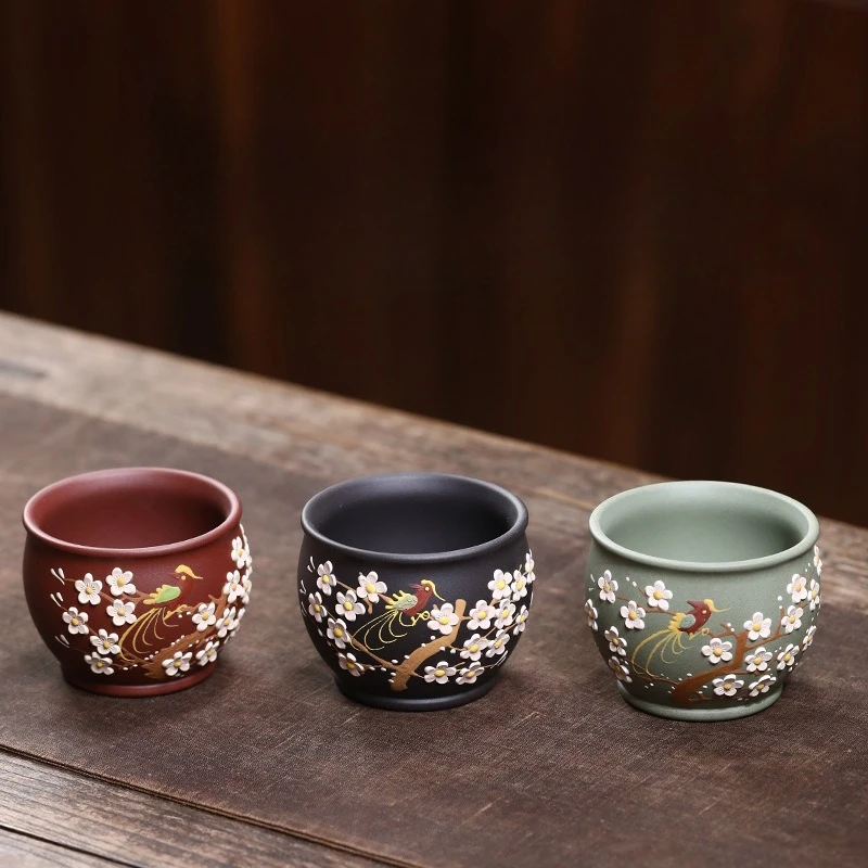 

Фиолетовая песочная грязь, картина, аппликация, цветок и птица, мастер-чашка, кунг-фу, чайная чашка, большая емкость, чашка для чая, фиолетовая чашка с песком