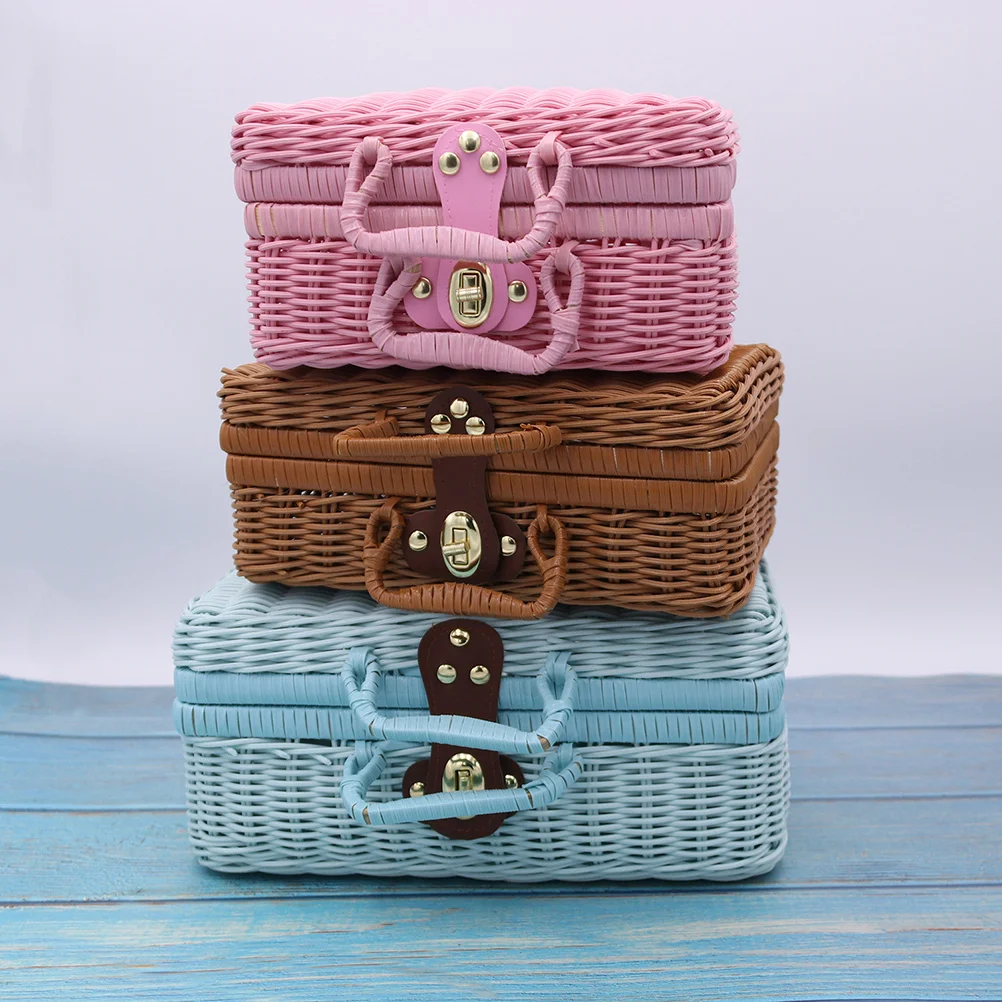 

Portable Woven Cosmetics Holder Dark Brown Vintage Storage Container PP Plastic Material Sturdy Organized Desktop