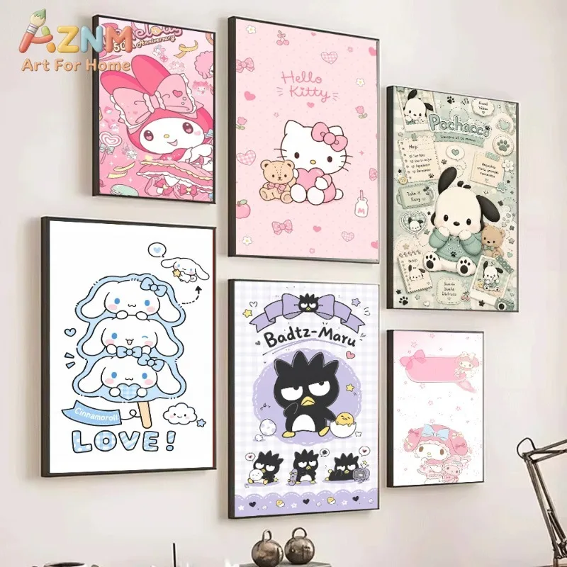 Sanrio My Melody Canvas Wall Art Unframed Print Big Bow Pink Girly Cartoon Poster for Bedroom Dorm Home Interior Wall Decor Art