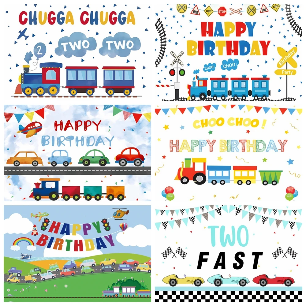 

Cartoon Train CHUGGA CHUGGA Birthday Party Photography Background Transportation Car Theme Boy Baby 1st Birthday Backdrop Props